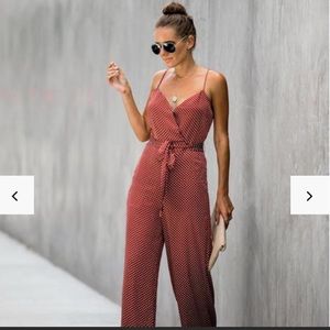Polka Dot Rust Satin Jumpsuit